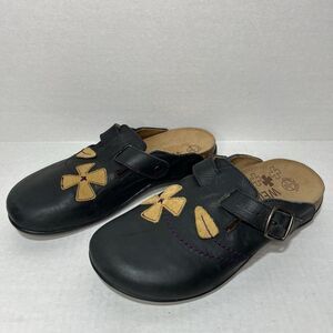 Dr WEIL Deva Black Oiled Leather Clogs Shoes Size 36 5US Slip On Floral